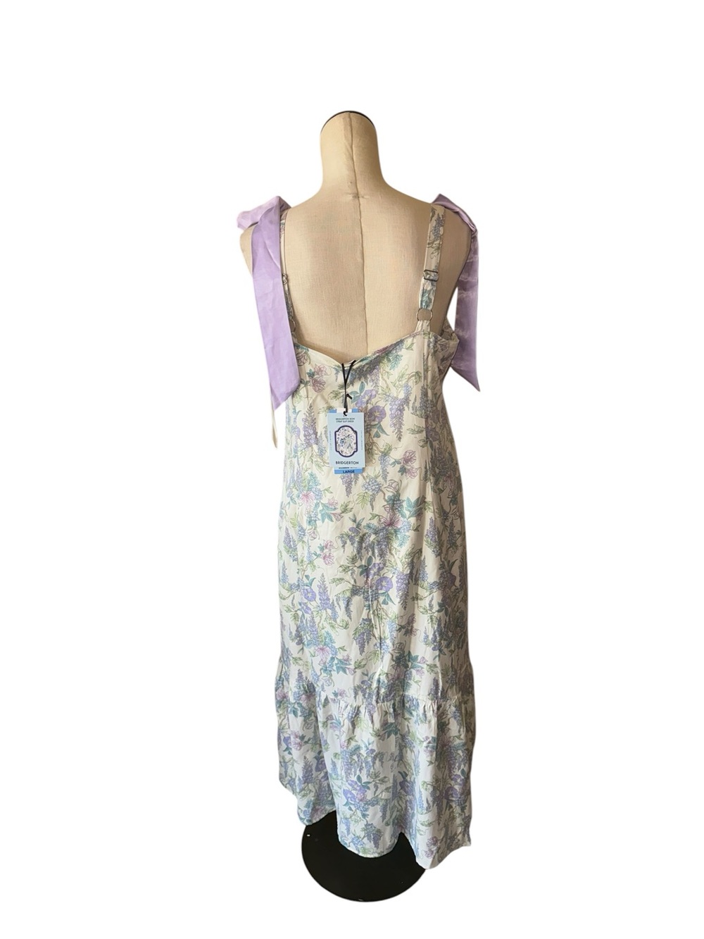 NWT Bridgerton Bow Strap Slip Maxi Dress Blue purple Floral Cottagecore Large - Picture 4 of 6